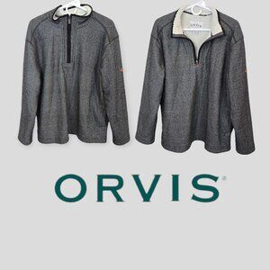 ORVIS Mens  Gray 1/4 Zip Sherpa  Lined Sweater Long Sleeve Pull Over Size XL
